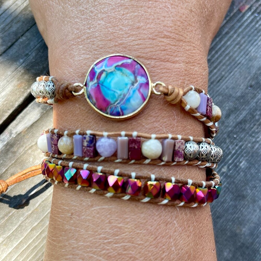 Crystal Beaded Leather Bracelet